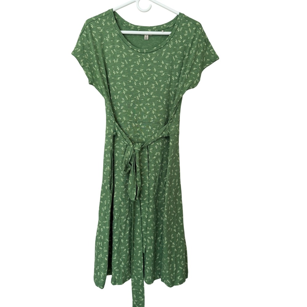 Toad&Co Cue Wrap SS Dress Green Floral Organic Cotton Tencel Knit Medium